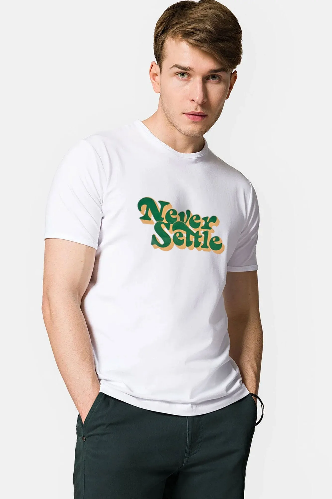 Polo Republica Men's Never Settle Printed Crew Neck Tee Shirt