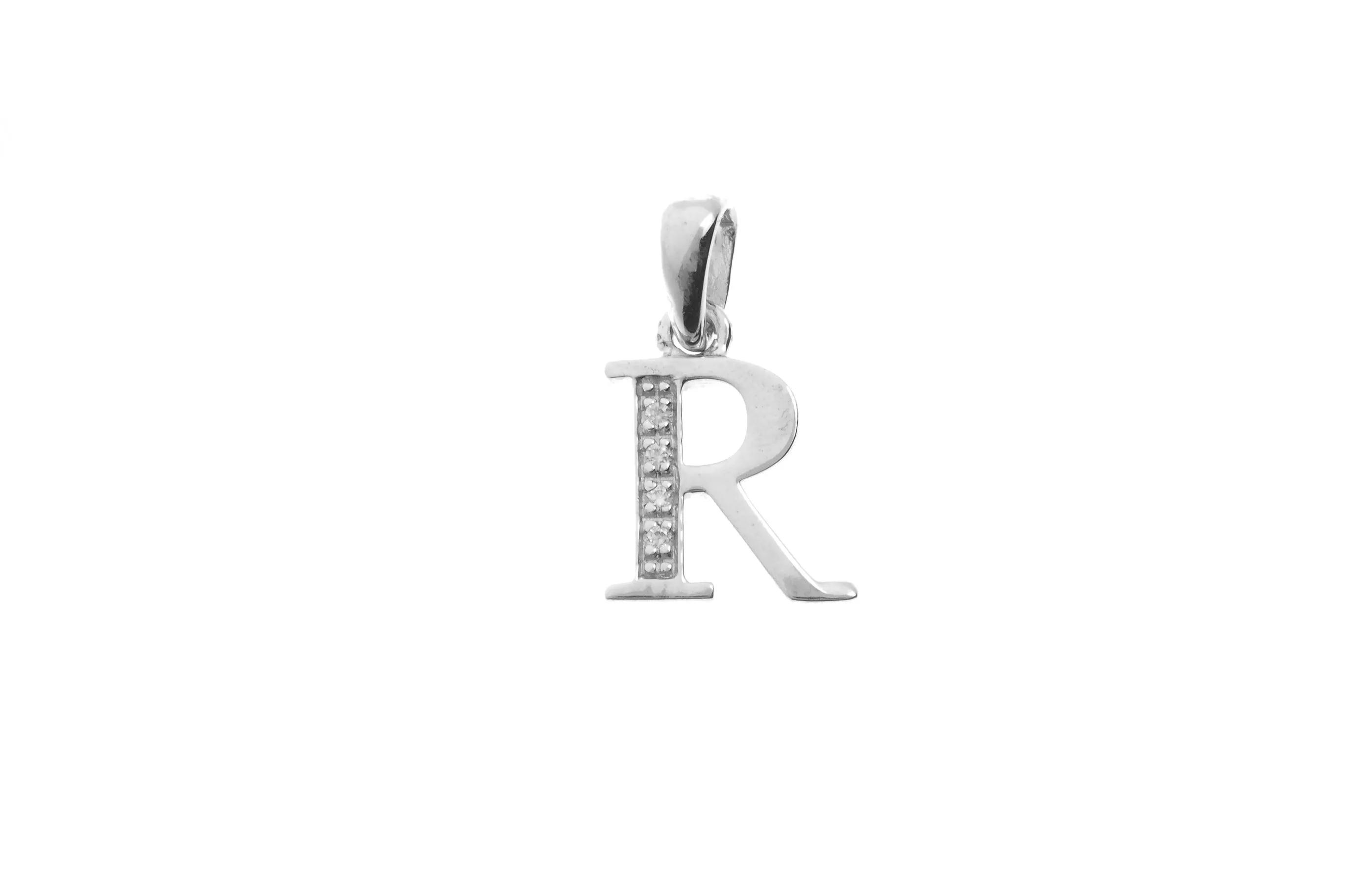 'R' Initial Pendant 18ct White Gold Cubic Zirconia P900R