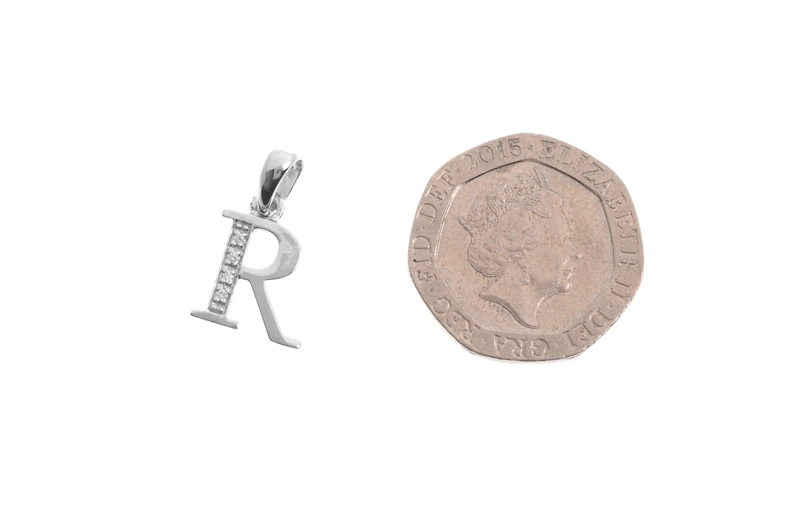 'R' Initial Pendant 18ct White Gold Cubic Zirconia P900R