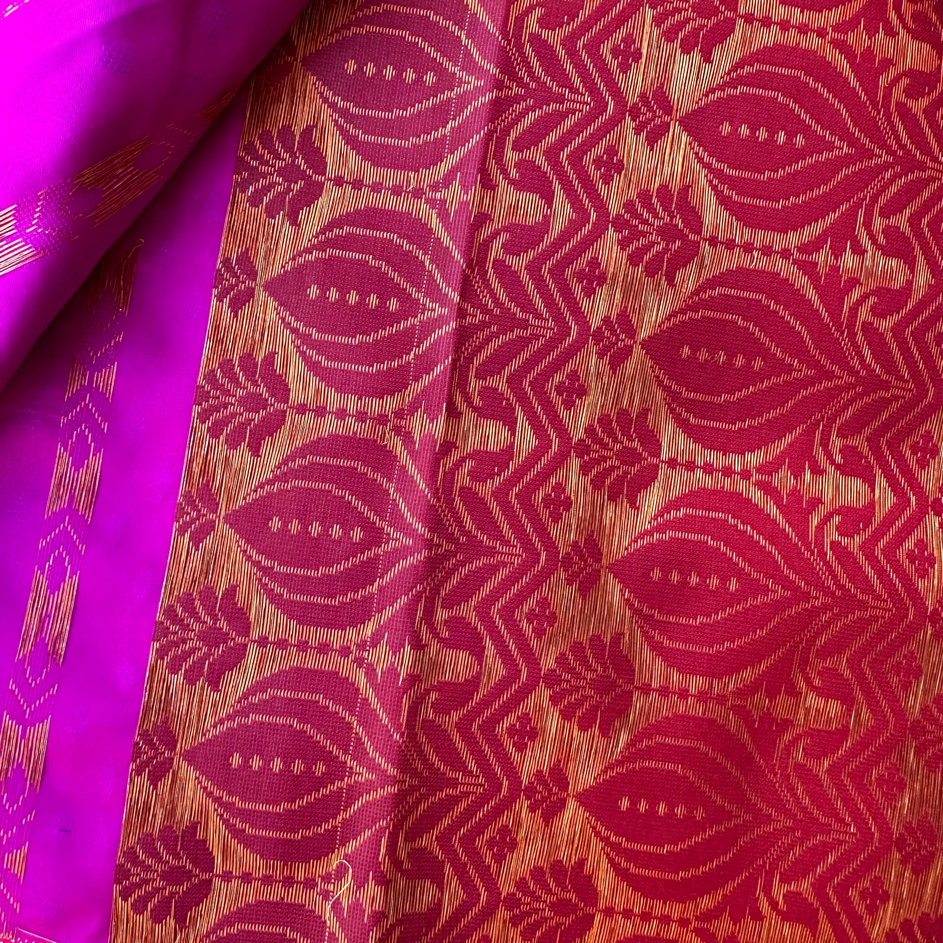 Regal Radiance: Purple & Pink Semi-Pattu Saree with Paithani Border and Buttis