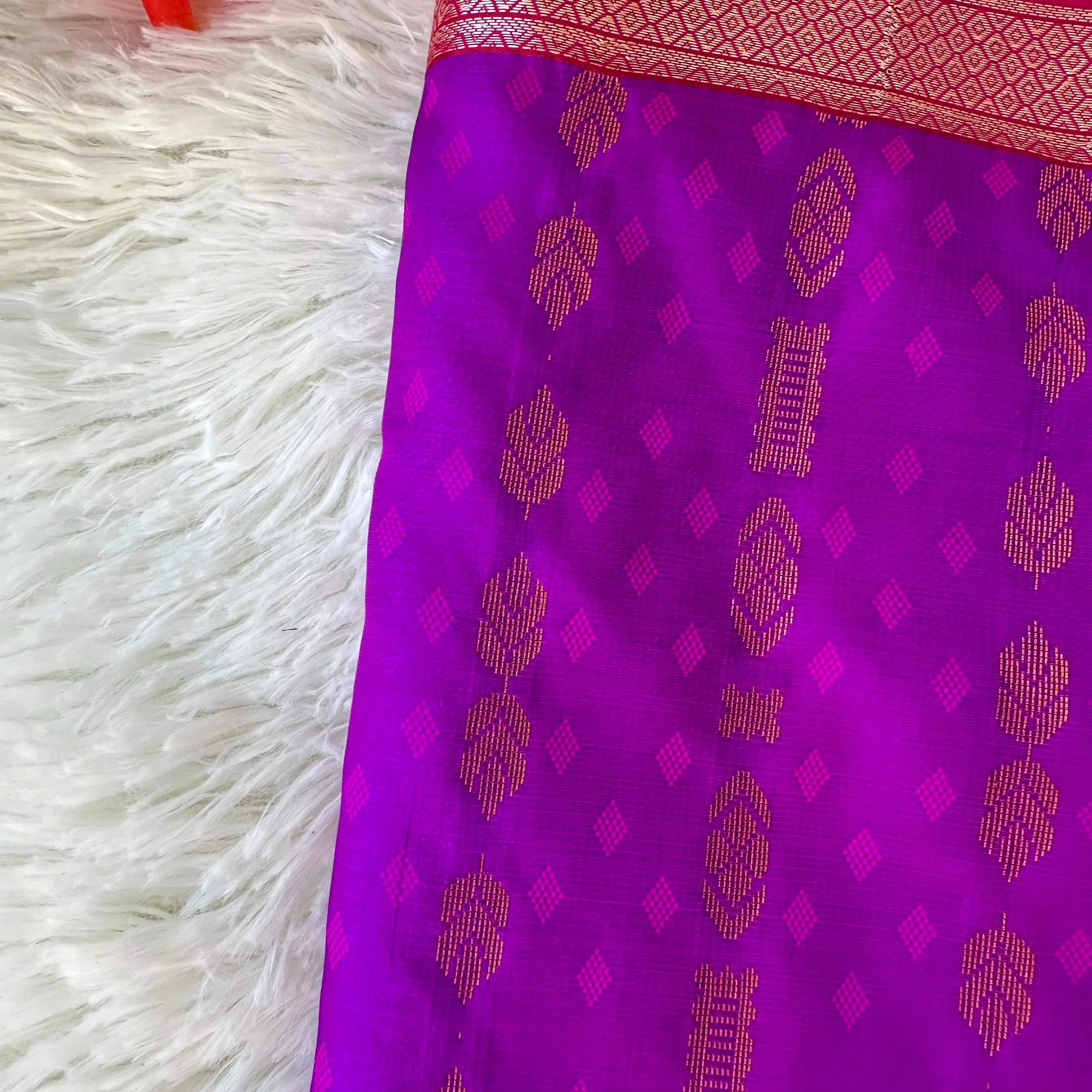 Regal Radiance: Purple & Pink Semi-Pattu Saree with Paithani Border and Buttis