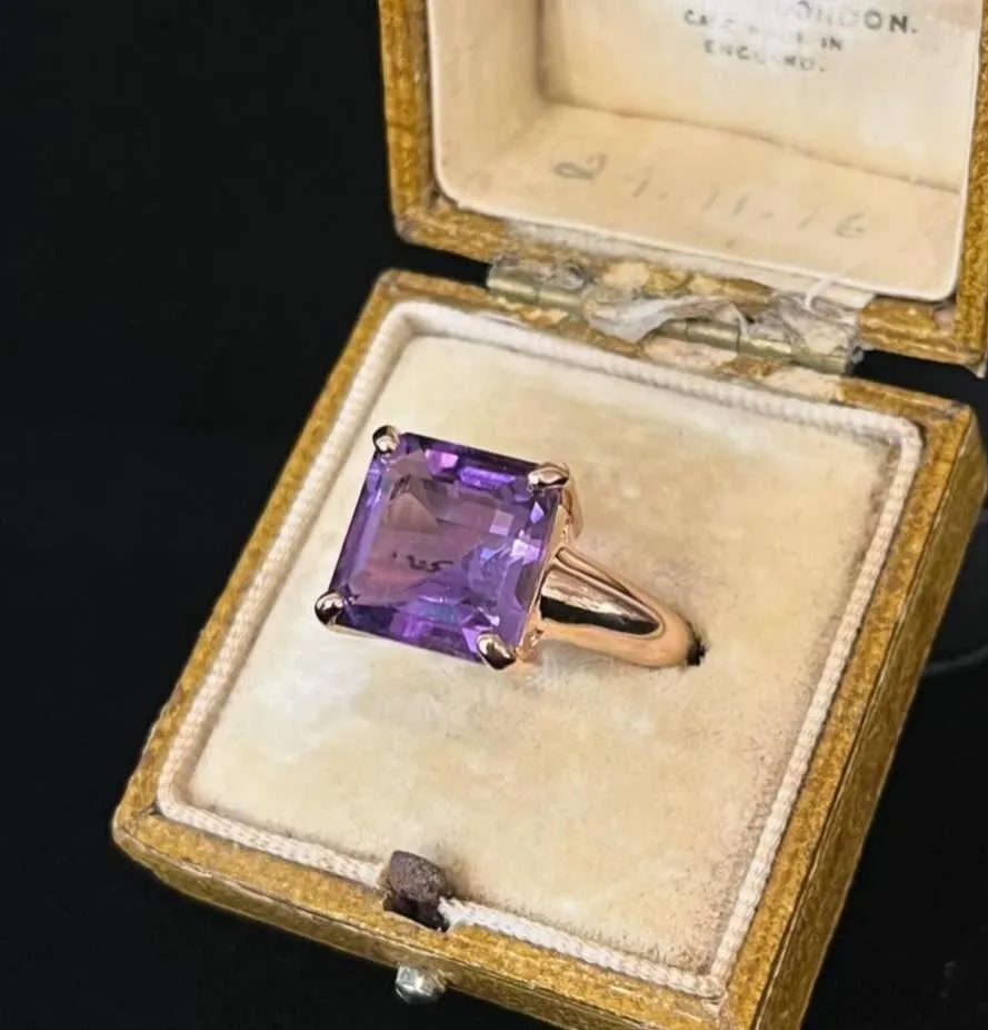 Rose Gold Square Cut Amethyst Ring