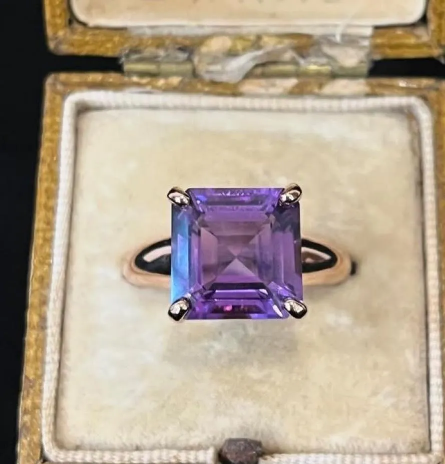 Rose Gold Square Cut Amethyst Ring