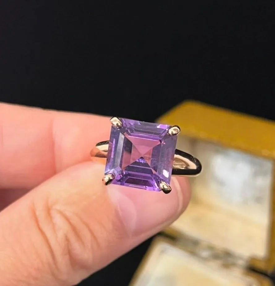 Rose Gold Square Cut Amethyst Ring