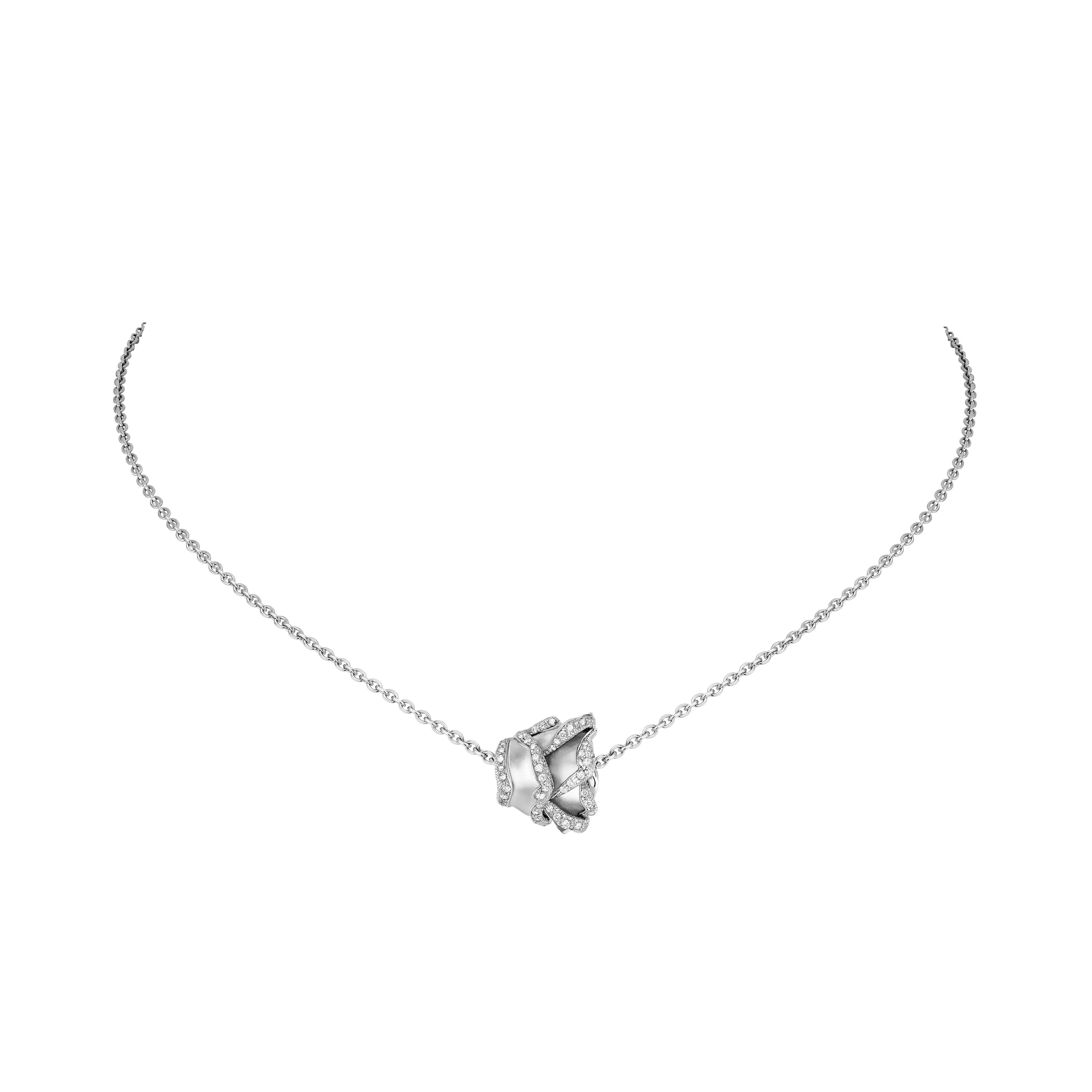 Rose of Hope - Satin White Gold and Diamond Pendant