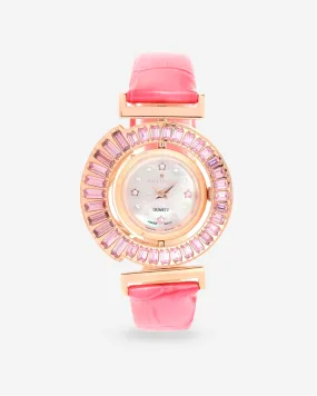 RotaLux Reversible Woman's Bezel With Crystal Accented Colors & Leather Strap