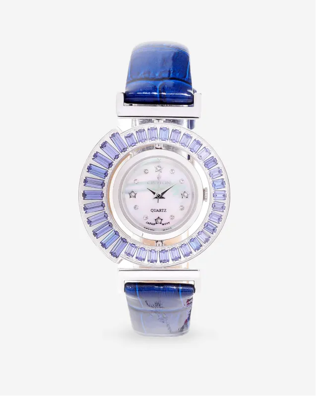 RotaLux Reversible Woman's Bezel With Crystal Accented Colors & Leather Strap