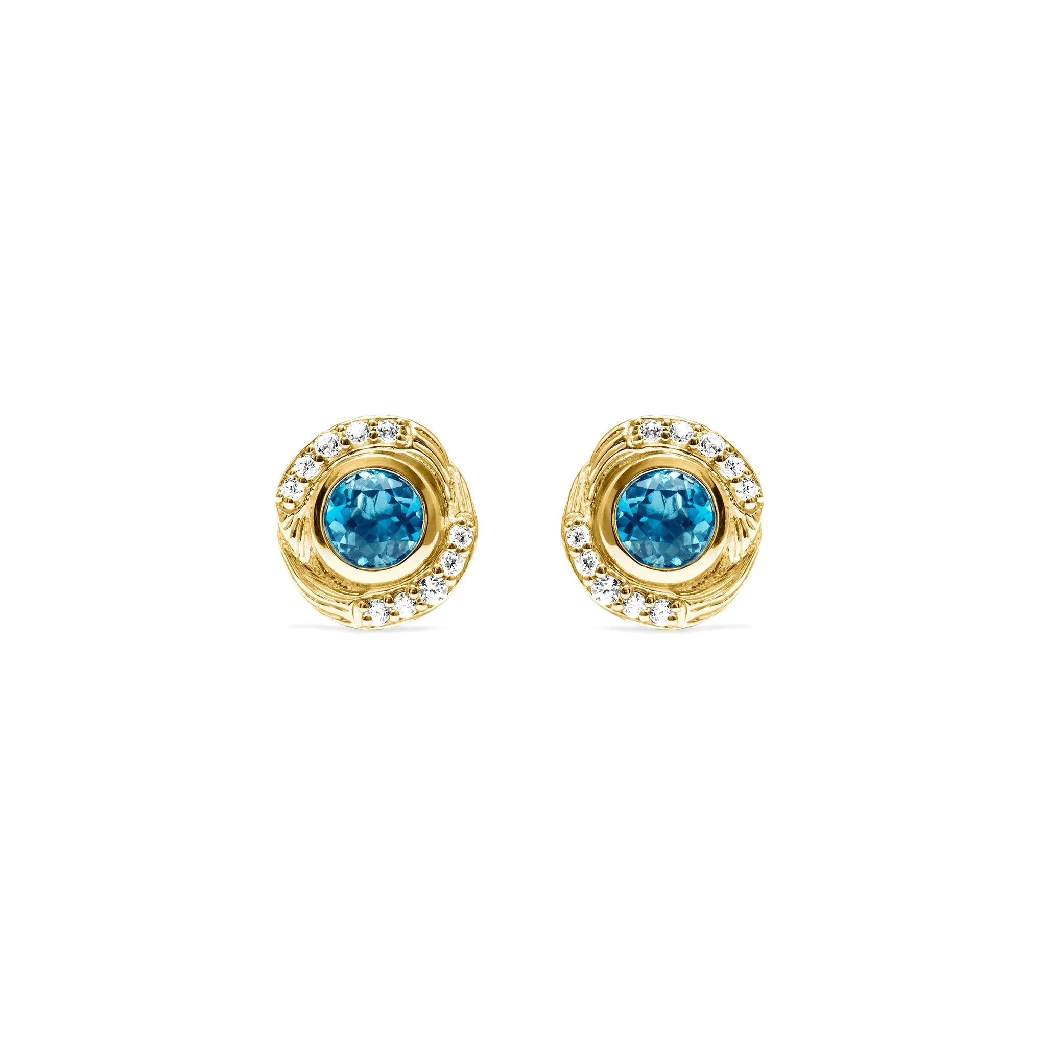 Santorini Stud Earrings with London Blue Topaz and Diamonds in 18K