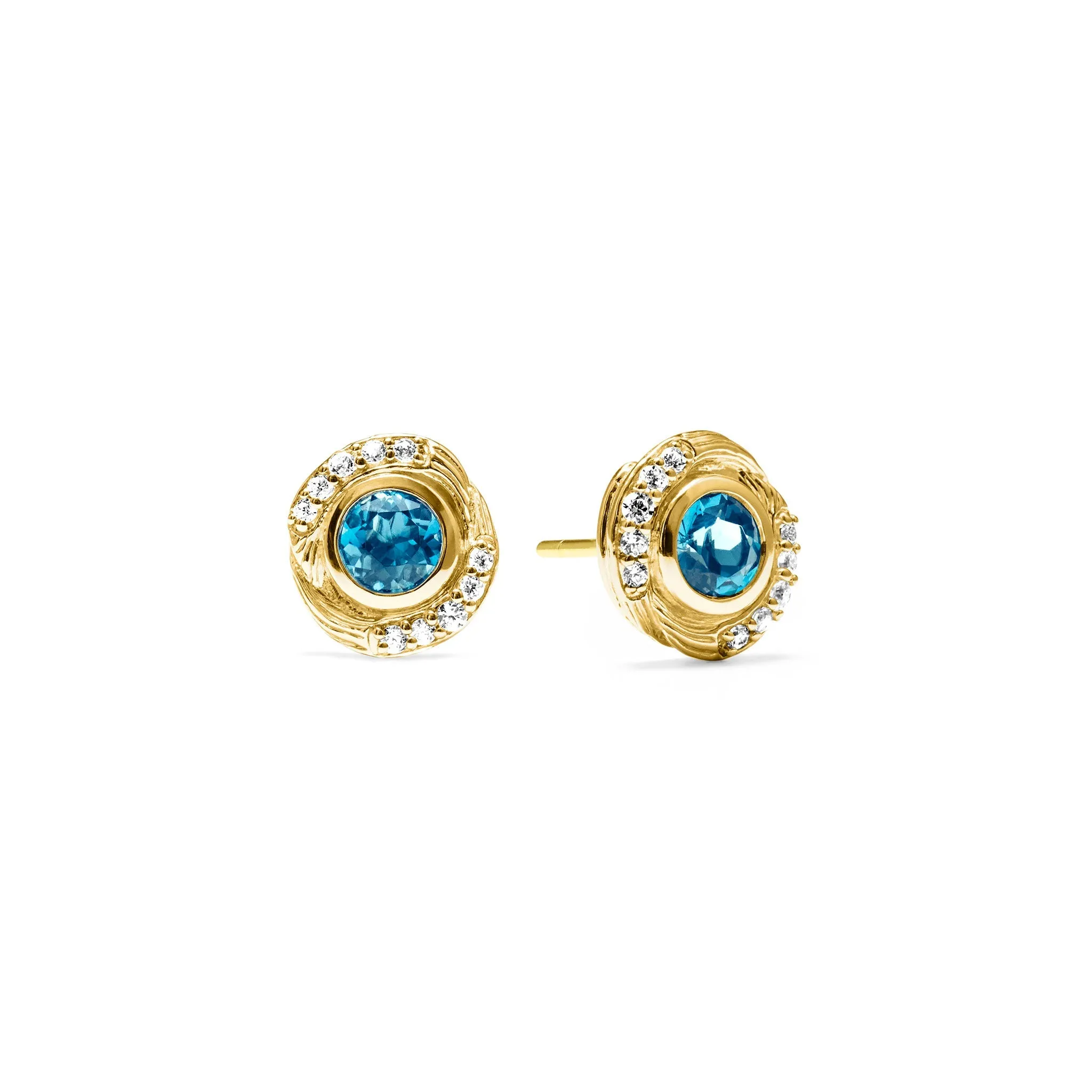 Santorini Stud Earrings with London Blue Topaz and Diamonds in 18K