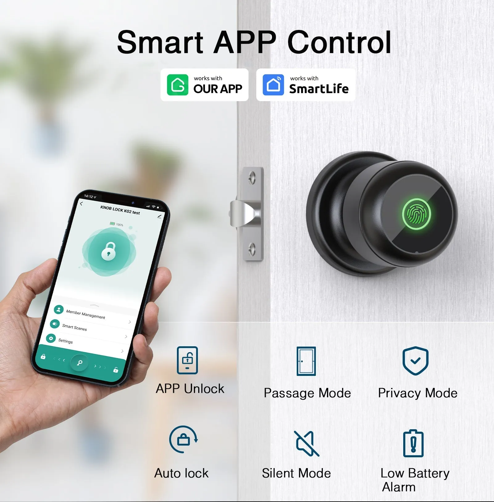 Smart Door Knobs Fingerprint Door Lock GHomeSmart® K02A