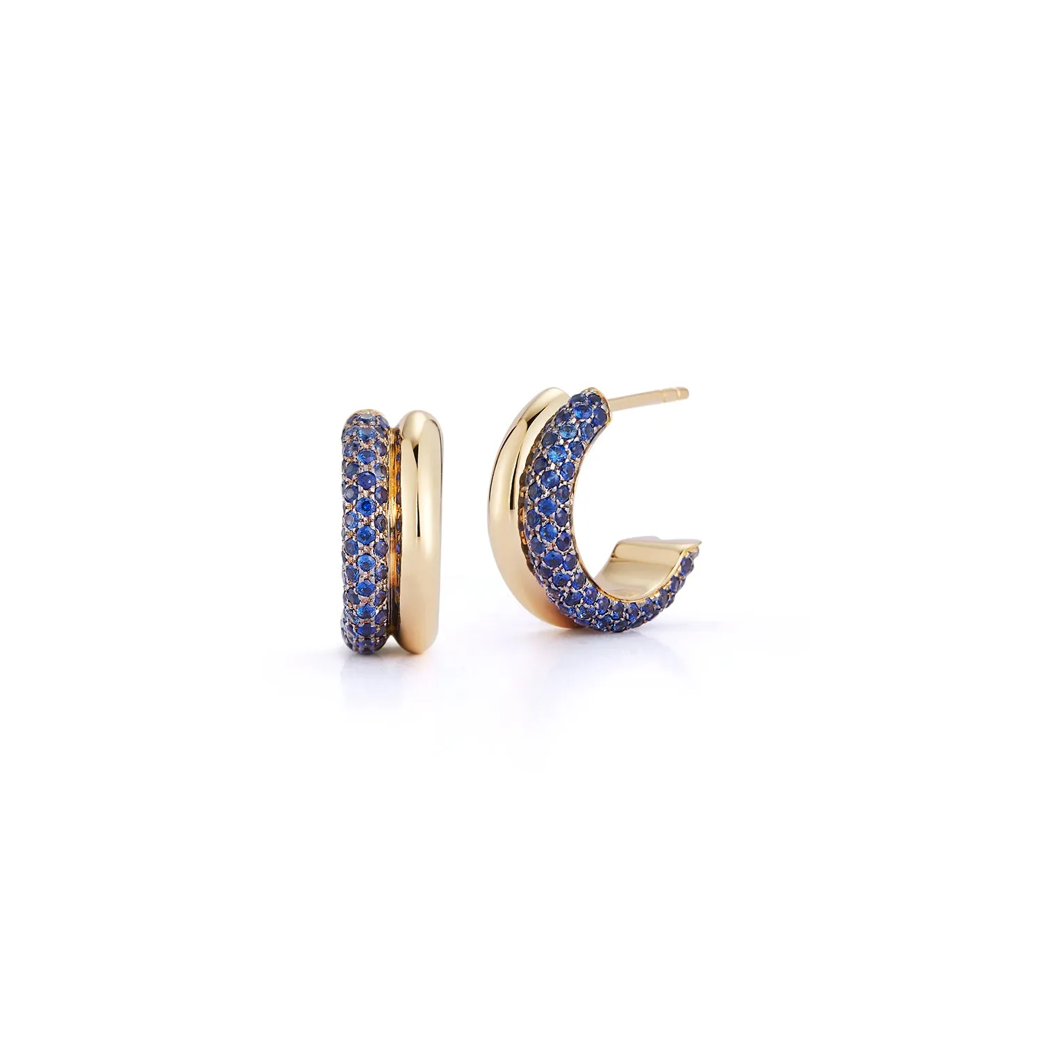 THOBY 18K GOLD AND BLUE SAPPHIRE TUBULAR HUGGIES