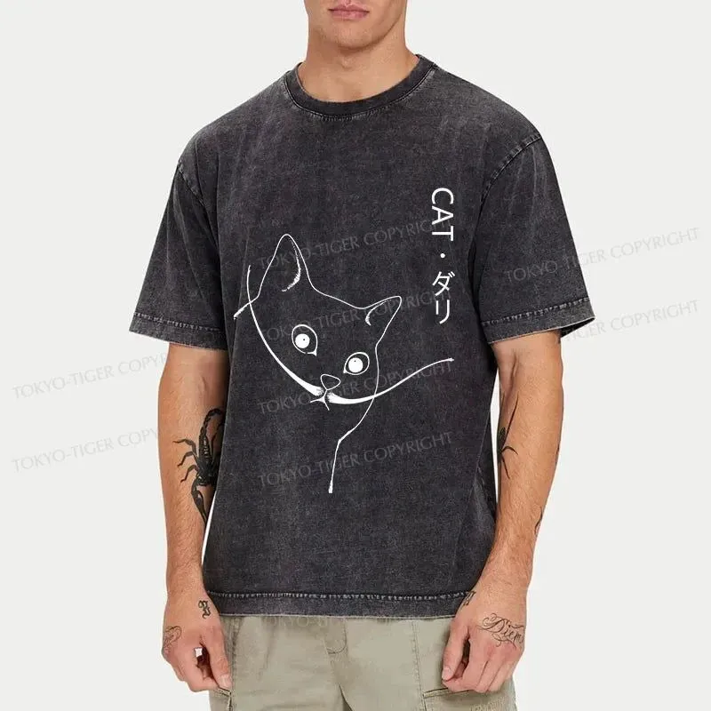 Tokyo-Tiger Dali Cat Japanese Washed T-Shirt