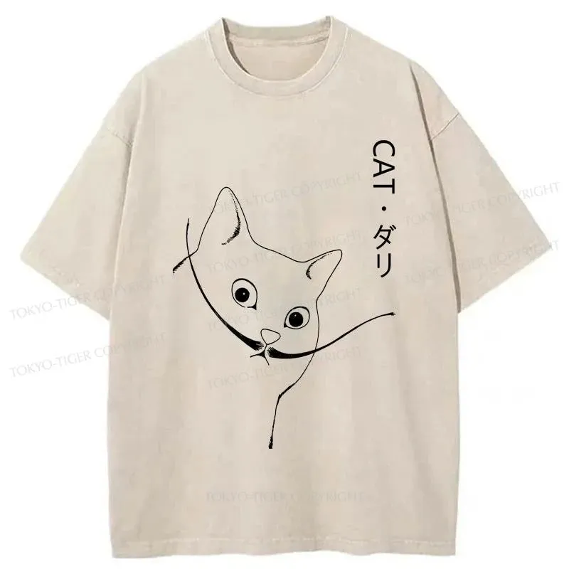 Tokyo-Tiger Dali Cat Japanese Washed T-Shirt