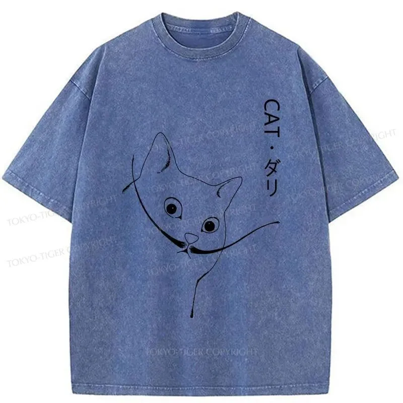 Tokyo-Tiger Dali Cat Japanese Washed T-Shirt