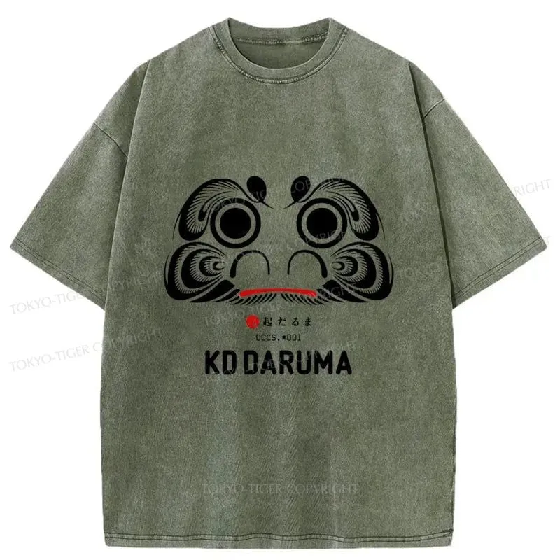 Tokyo-Tiger Daruma Doll Design Japanese Washed T-Shirt