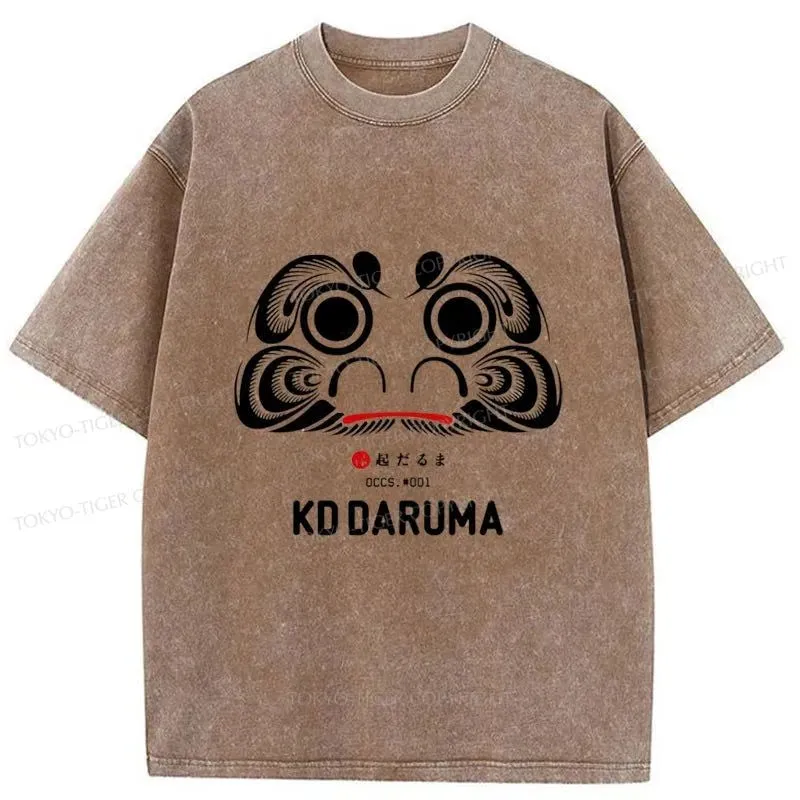 Tokyo-Tiger Daruma Doll Design Japanese Washed T-Shirt