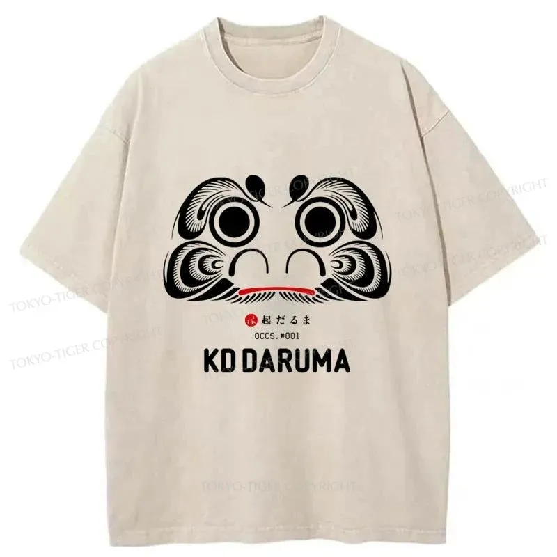 Tokyo-Tiger Daruma Doll Design Japanese Washed T-Shirt