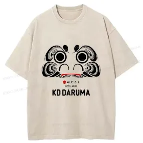 Tokyo-Tiger Daruma Doll Design Japanese Washed T-Shirt