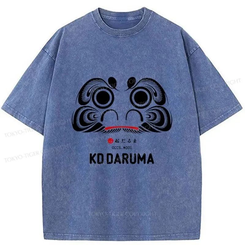 Tokyo-Tiger Daruma Doll Design Japanese Washed T-Shirt