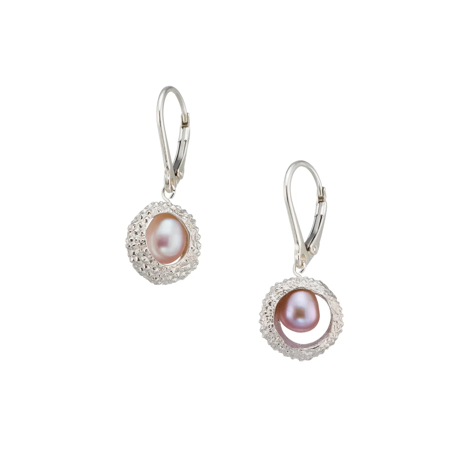 Urchin with pearl - dangly earrings - silver 925