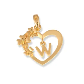 'W' 22ct Gold Heart Shape Initial Pendant with Flower Design P-7035-W