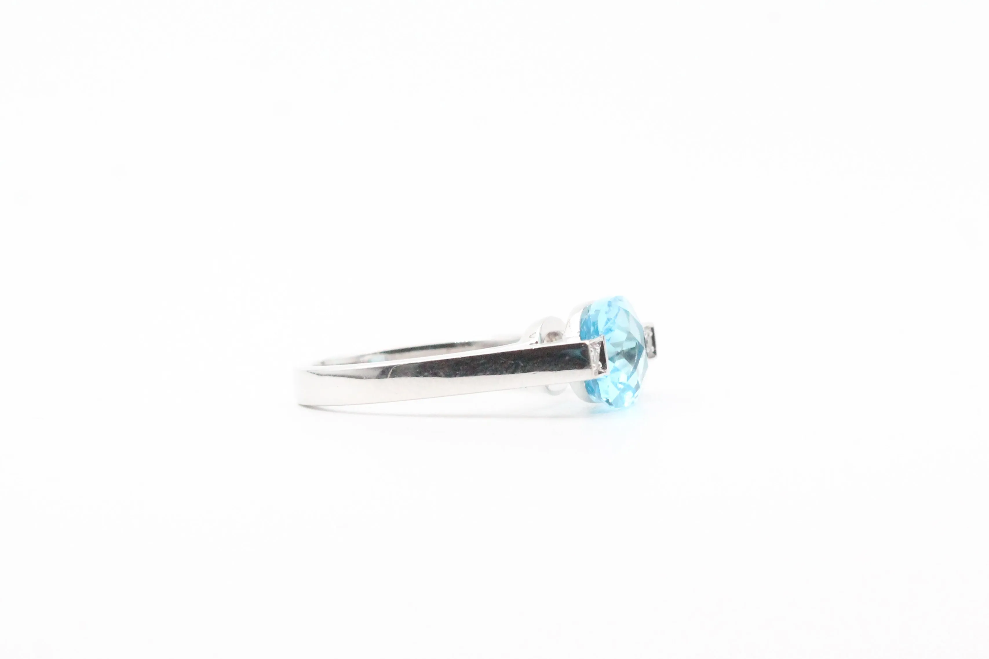 White Gold Checkerboard Cut Blue Topaz and Diamond Ring