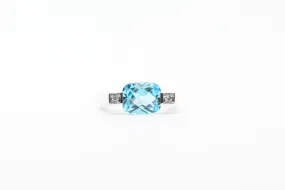 White Gold Checkerboard Cut Blue Topaz and Diamond Ring