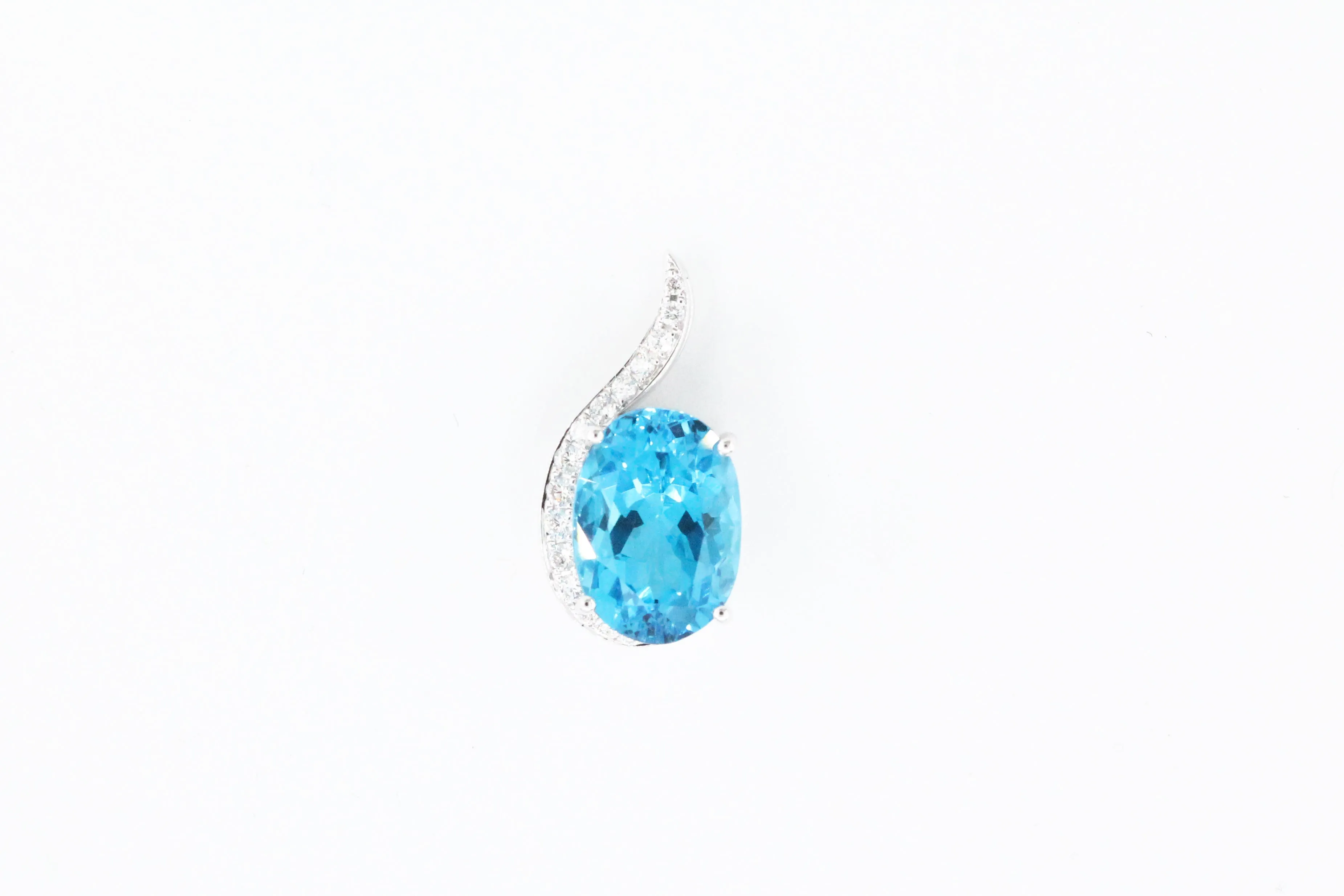 White Gold Oval Blue Topaz and Diamond Swoop Slide Pendant