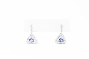 White Gold Trillion Cut Tanzanite and Diamond Drop Earrings